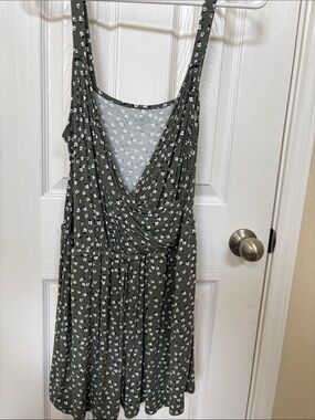 Market & Spruce Olive Green Floral Sundress Romper